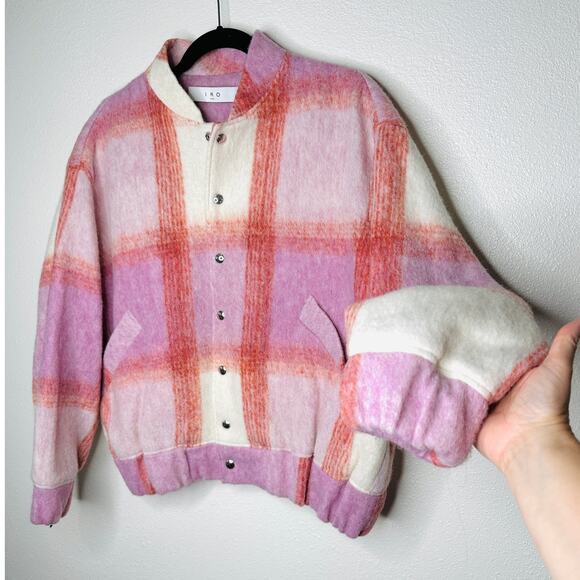 IRO Jackets & Blazers - IRO Lahiana Biker Jacket Pink Tartan Plaid Long Sleeve Wool Bomber 40 / M